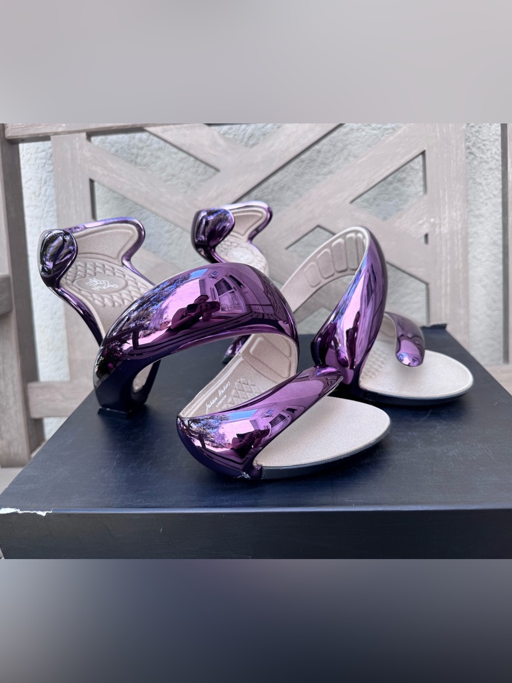 Julian Hakes Mojito Glossy Purple Sculptural High-Heel Sandals for Women